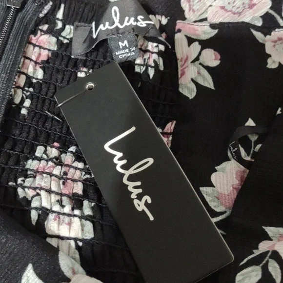 Lulus Dress Black Floral Print Strapless Tie-Front Mini Dark Floral Dress NWT - Picture 10 of 10